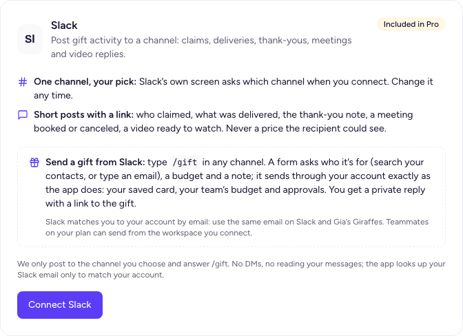 The Slack card before connecting