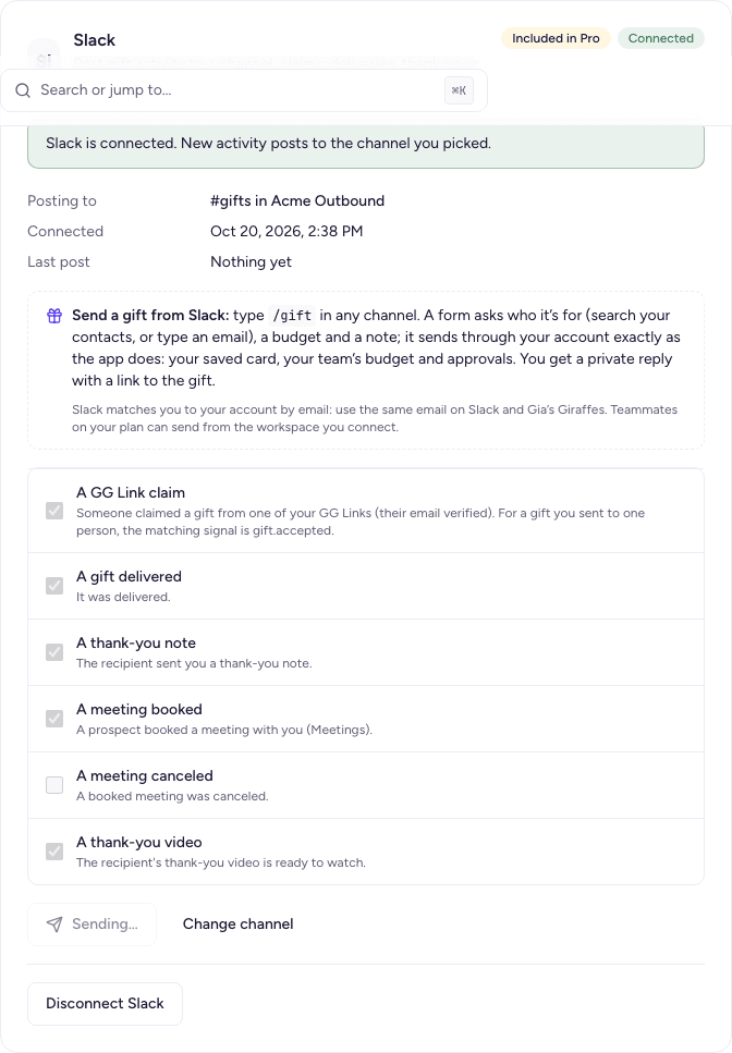 A test message sent from the Slack card