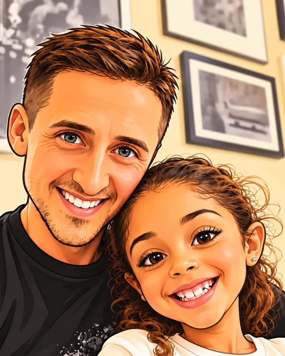 Illustration of Justin, founder of Gia’s Giraffes, and his daughter Gia